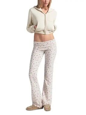 Skims NWT Cotton Jersey Foldover Pants in Oatmeal Holly Print | Sze XXS